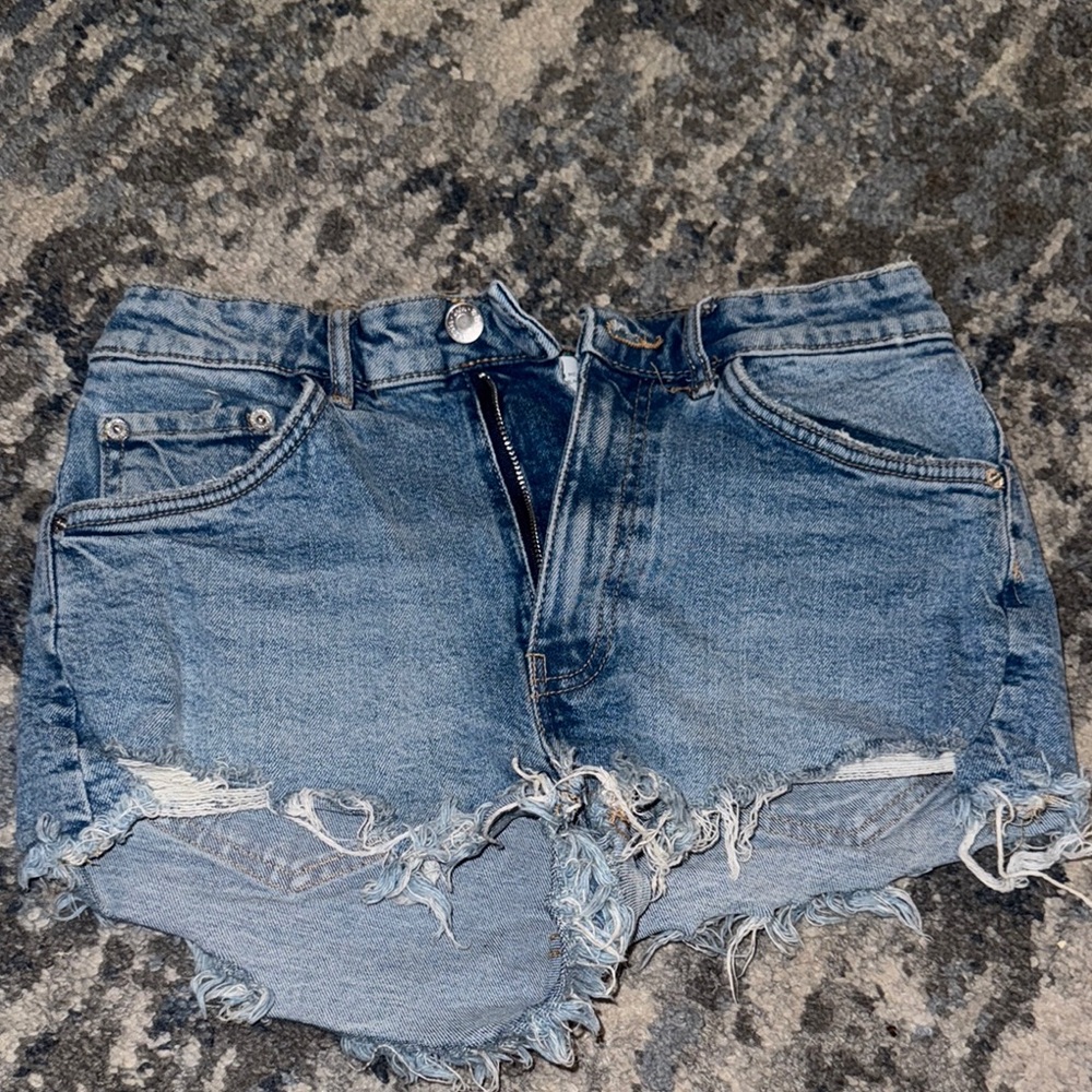 Zara Blue Jean Shorts Distressed Cut-Offs